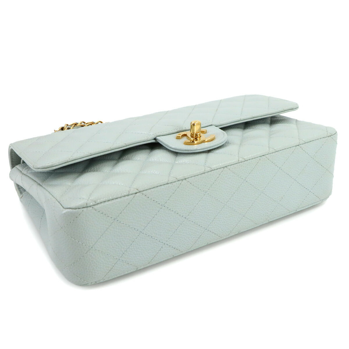 Medium Classic Double Flap Chain Bag 25cm Leather Light green A01112