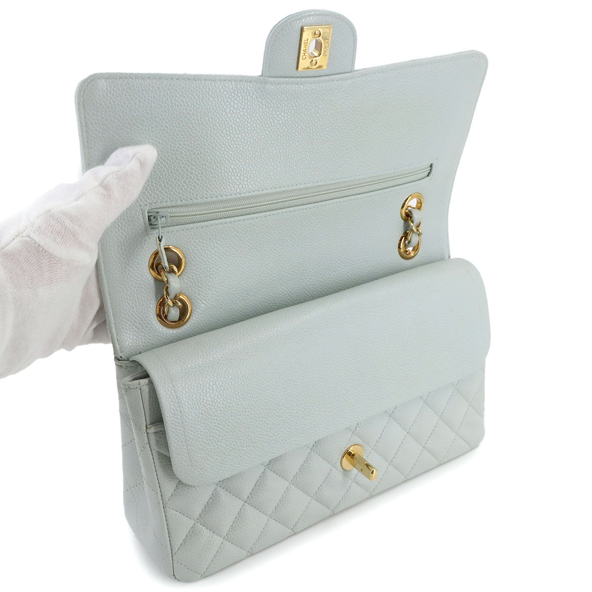 Medium Classic Double Flap Chain Bag 25cm Leather Light green A01112