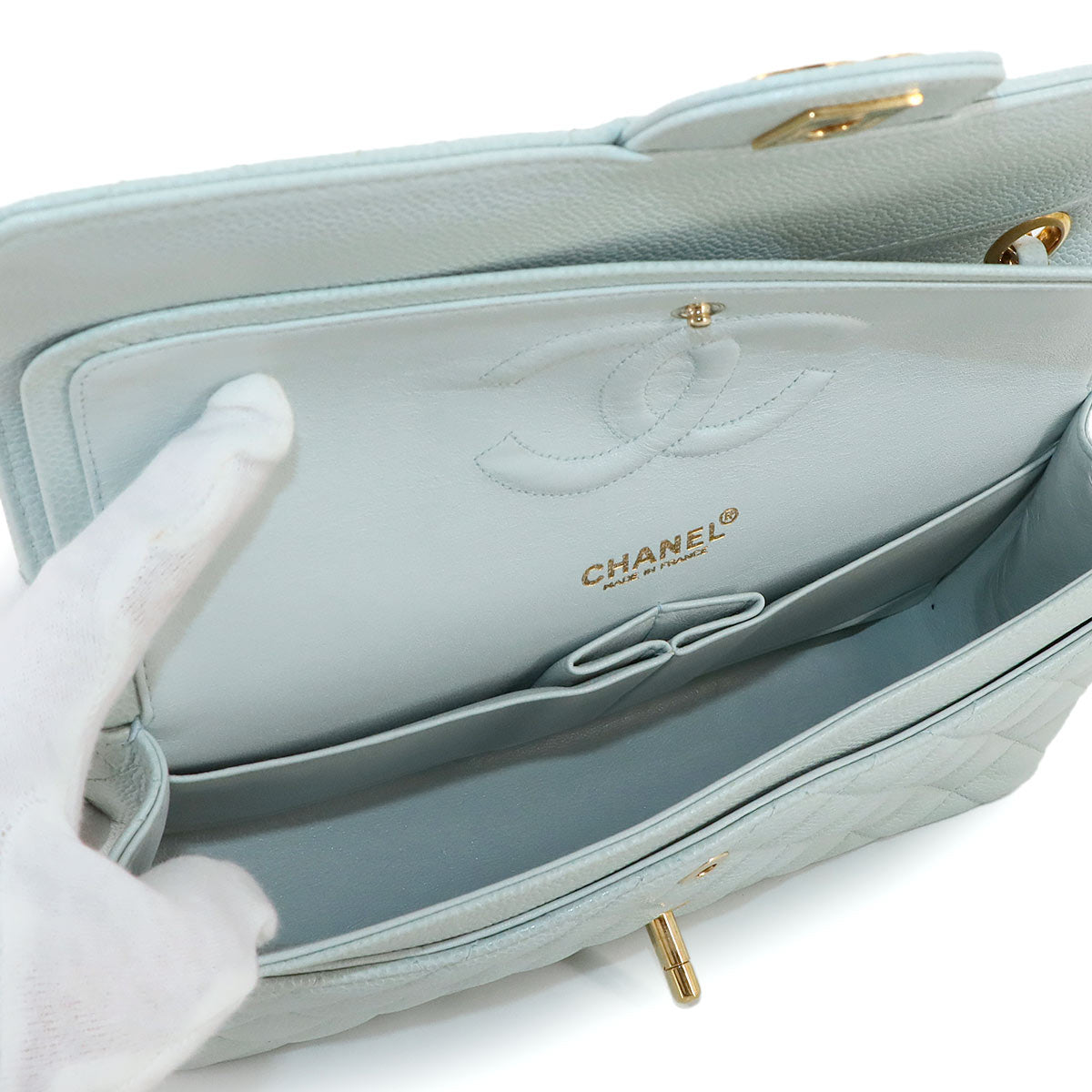 Medium Classic Double Flap Chain Bag 25cm Leather Light green A01112