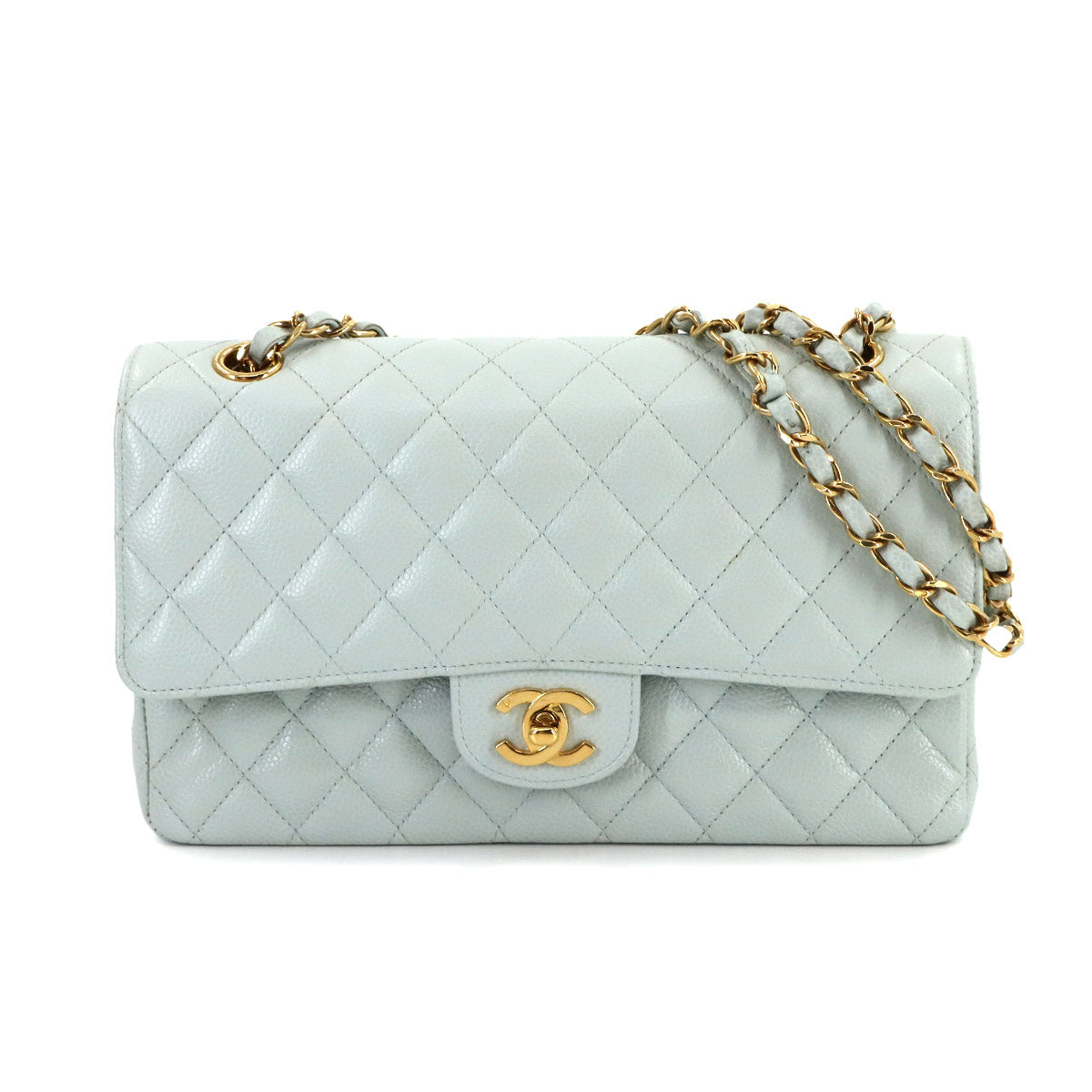 Medium Classic Double Flap Chain Bag 25cm Leather Light green A01112