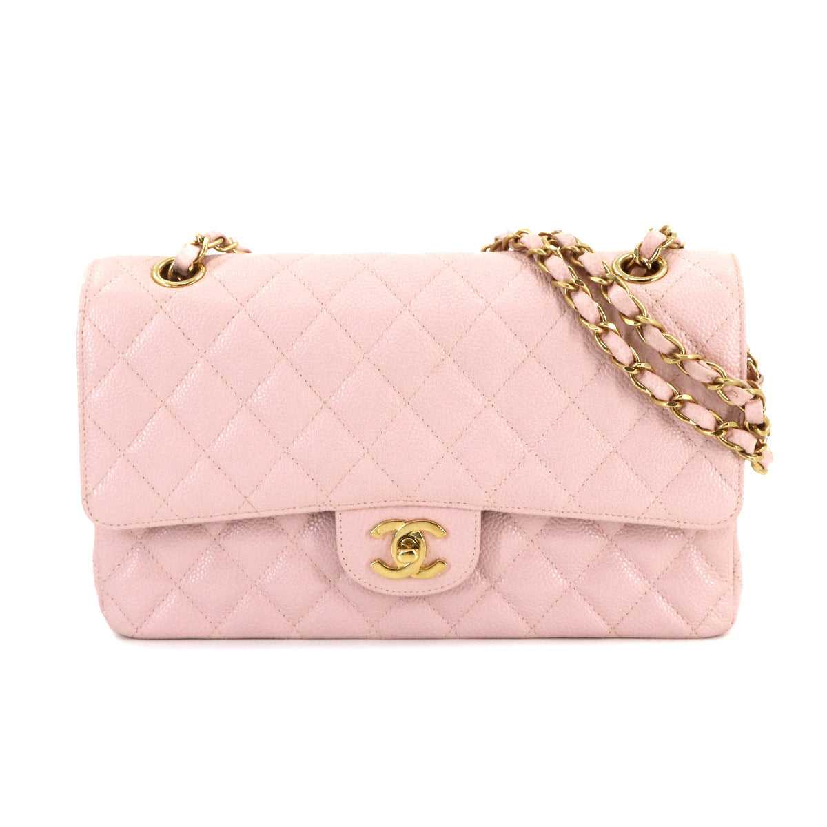 Medium Classic Double Flap Chain Bag 25cm Leather Pink A01112