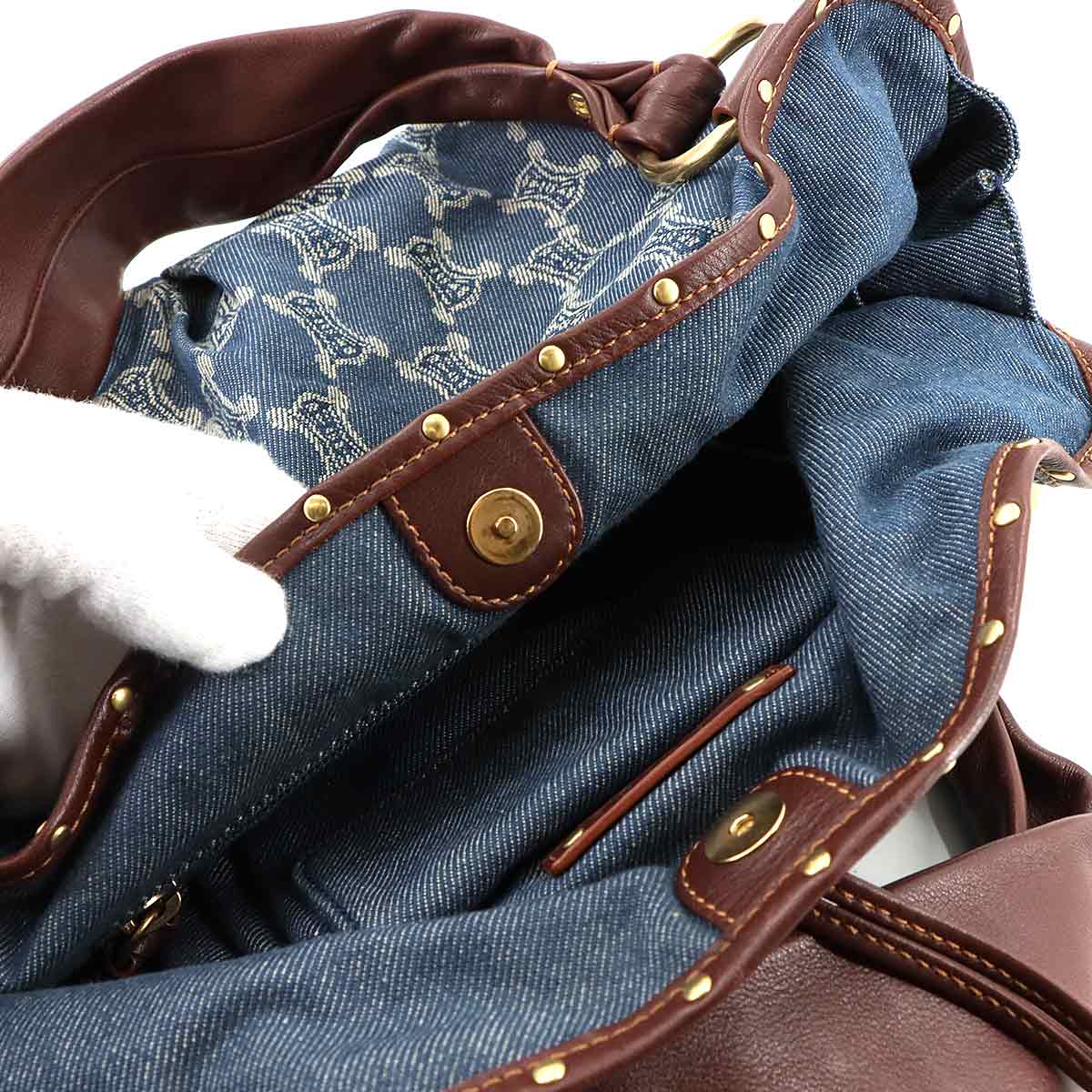 Macadam Shoulder Bag Denim Leather Blue Brown Vintage Purse