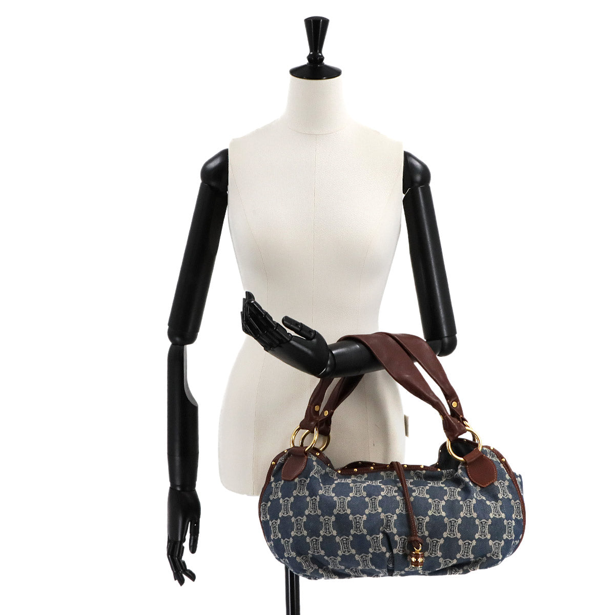 Macadam Shoulder Bag Denim Leather Blue Brown Vintage Purse