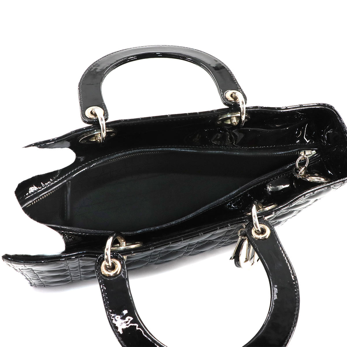 Lady Dior Large 2way Hand Shoulder Bag Enamel Black