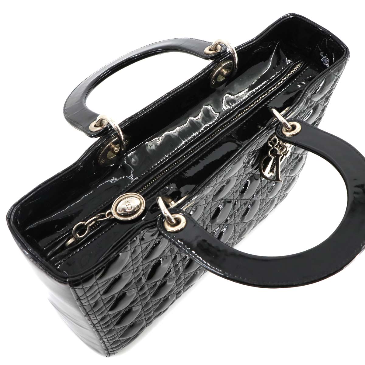 Lady Dior Large 2way Hand Shoulder Bag Enamel Black
