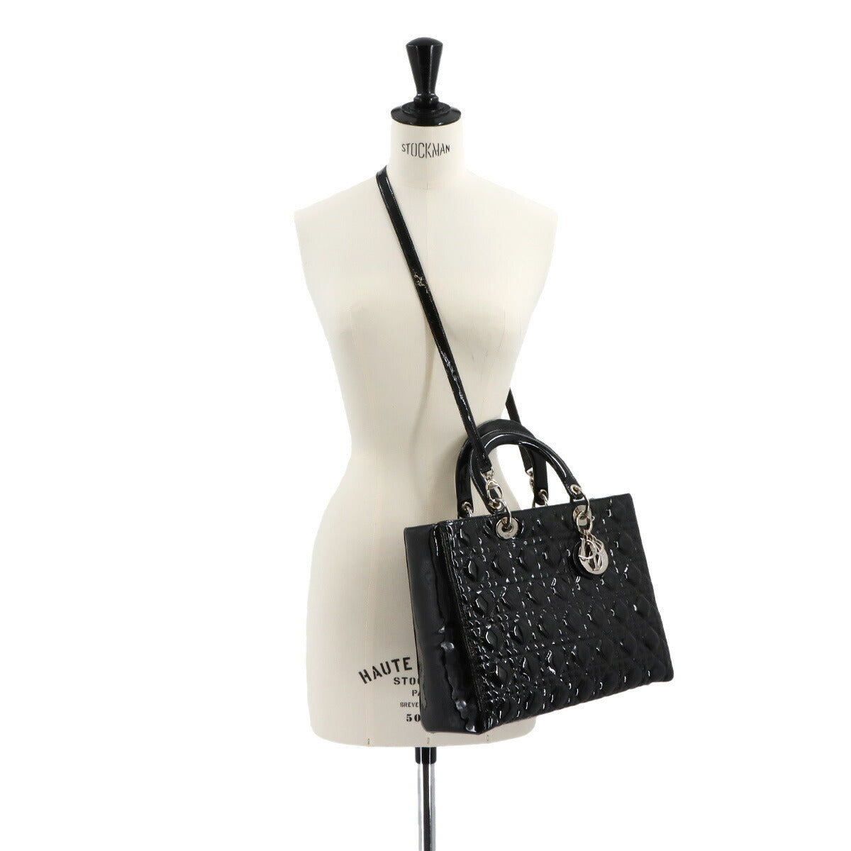 Lady Dior Large 2way Hand Shoulder Bag Enamel Black
