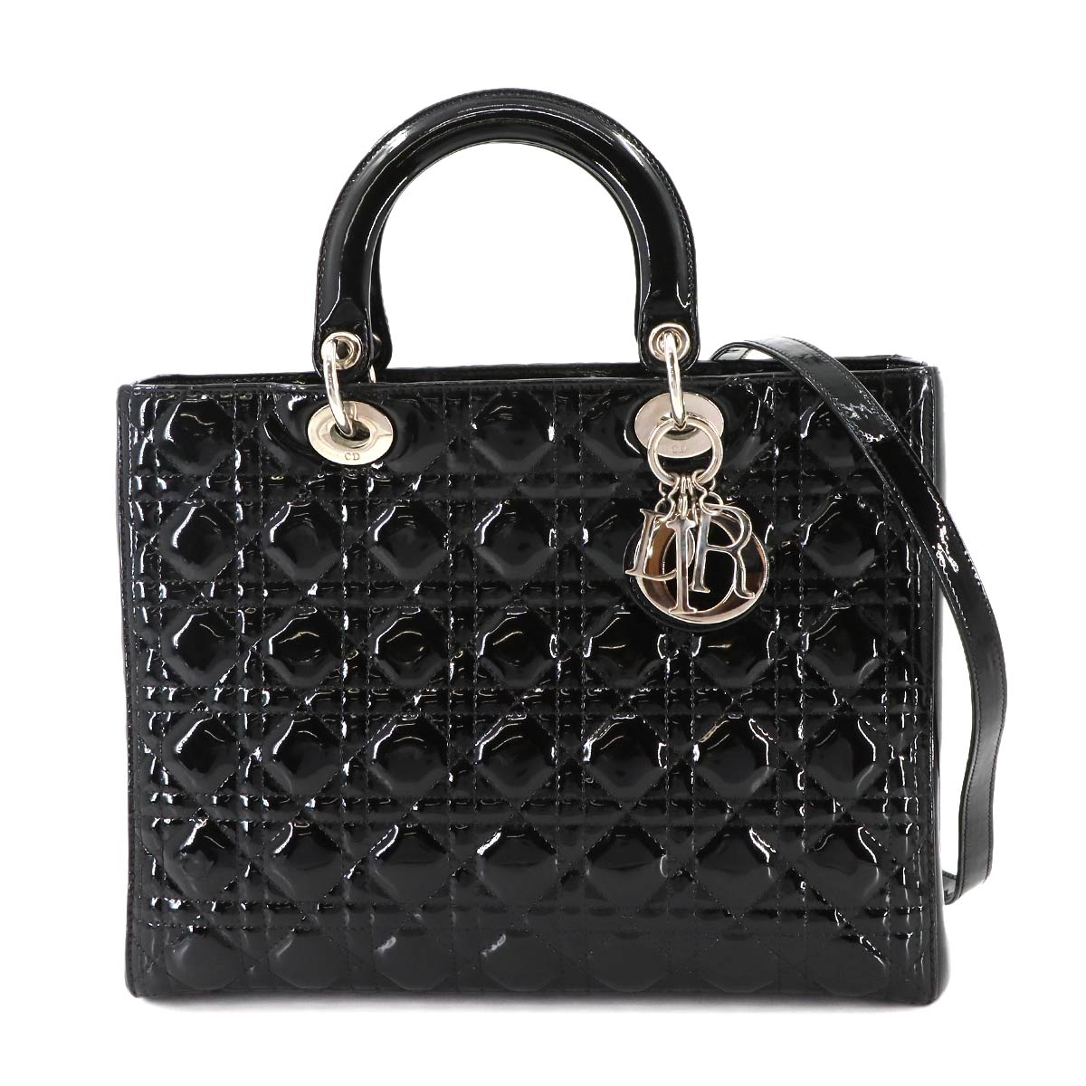 Lady Dior Large 2way Hand Shoulder Bag Enamel Black