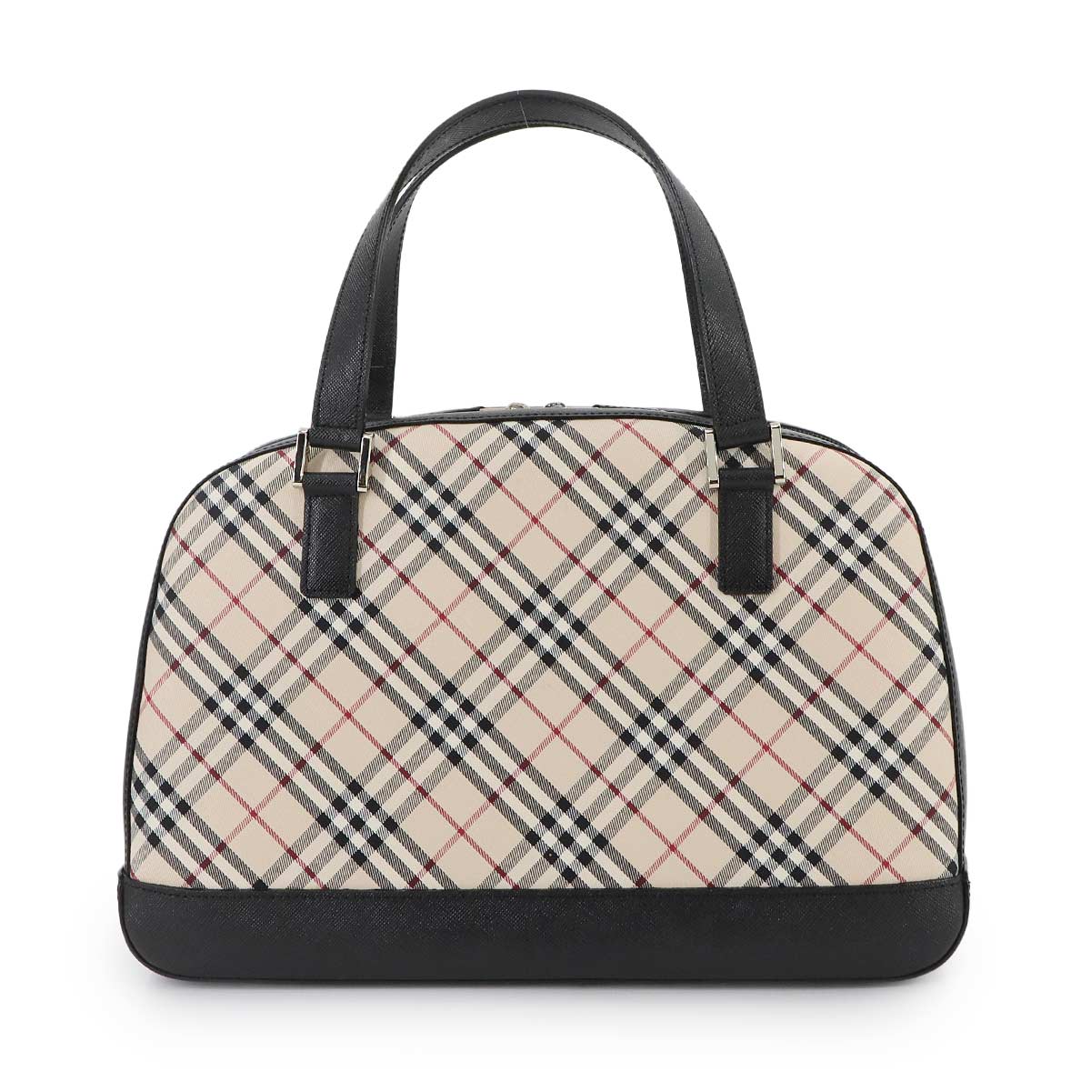 Plaid Hand Bag Canvas Leather Beige Black Purse