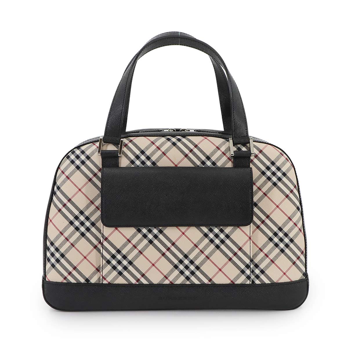Plaid Hand Bag Canvas Leather Beige Black Purse