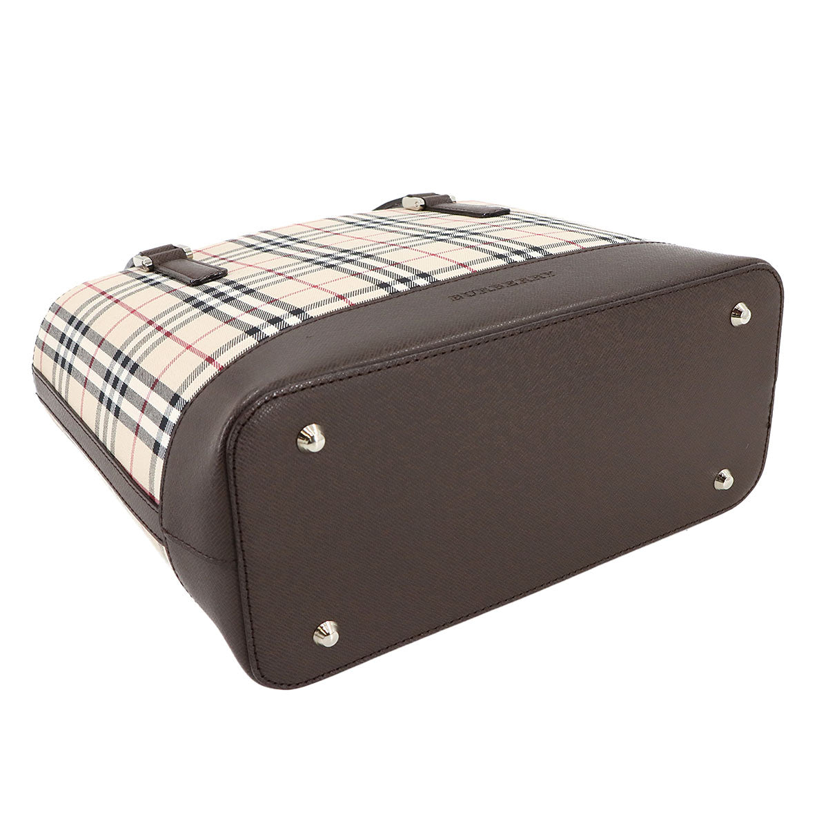 Plaid Hand Bag Canvas Leather Beige Brown Purse