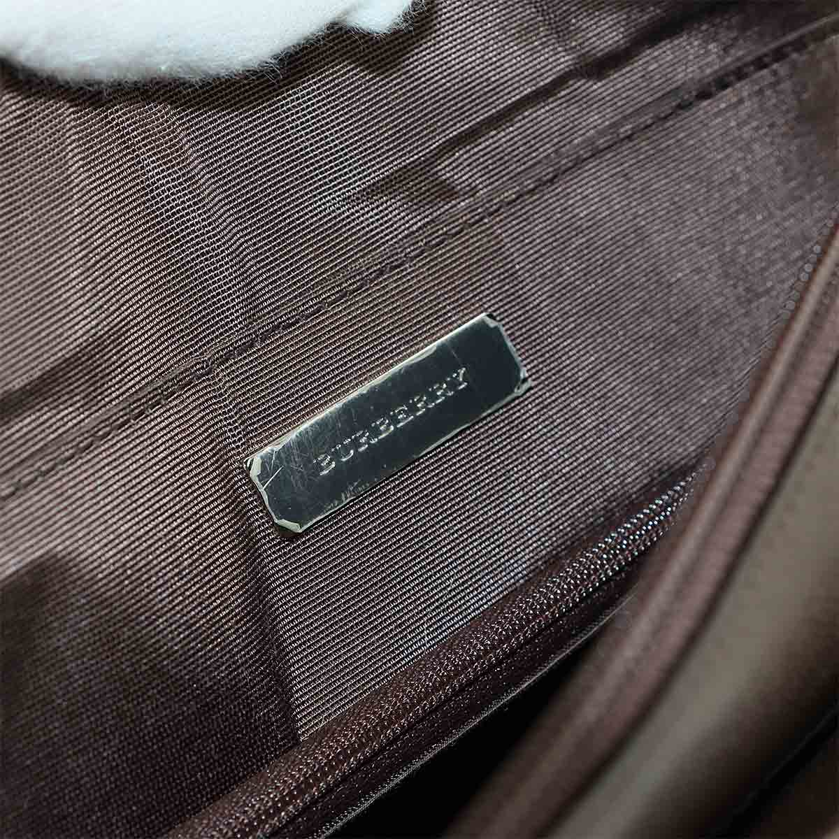 Plaid Hand Bag Canvas Leather Beige Brown Purse