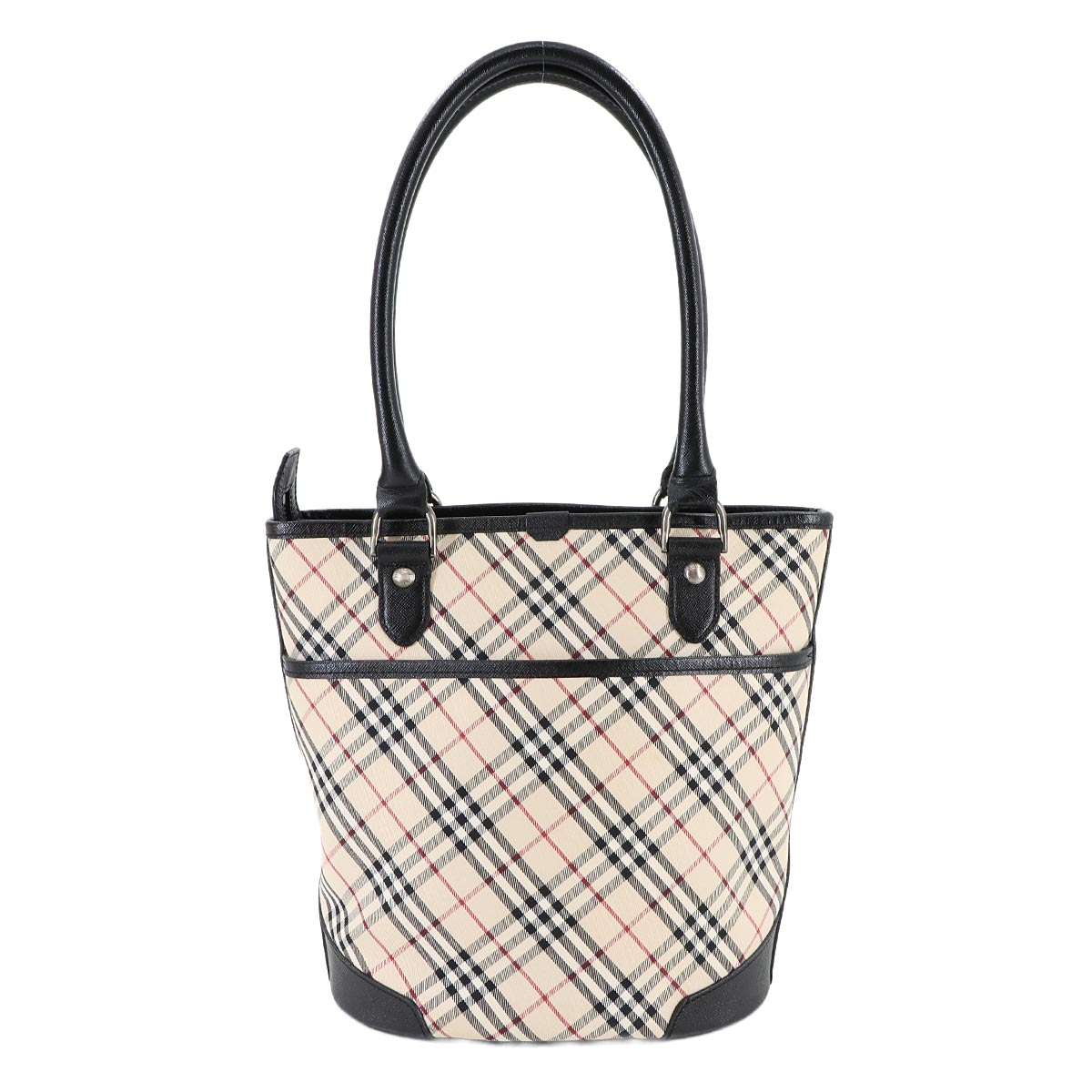 Plaid Tote Bag Canvas Leather Beige Black Purse