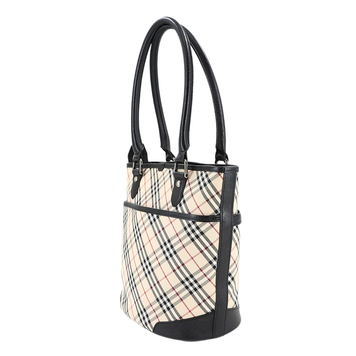 Plaid Tote Bag Canvas Leather Beige Black Purse