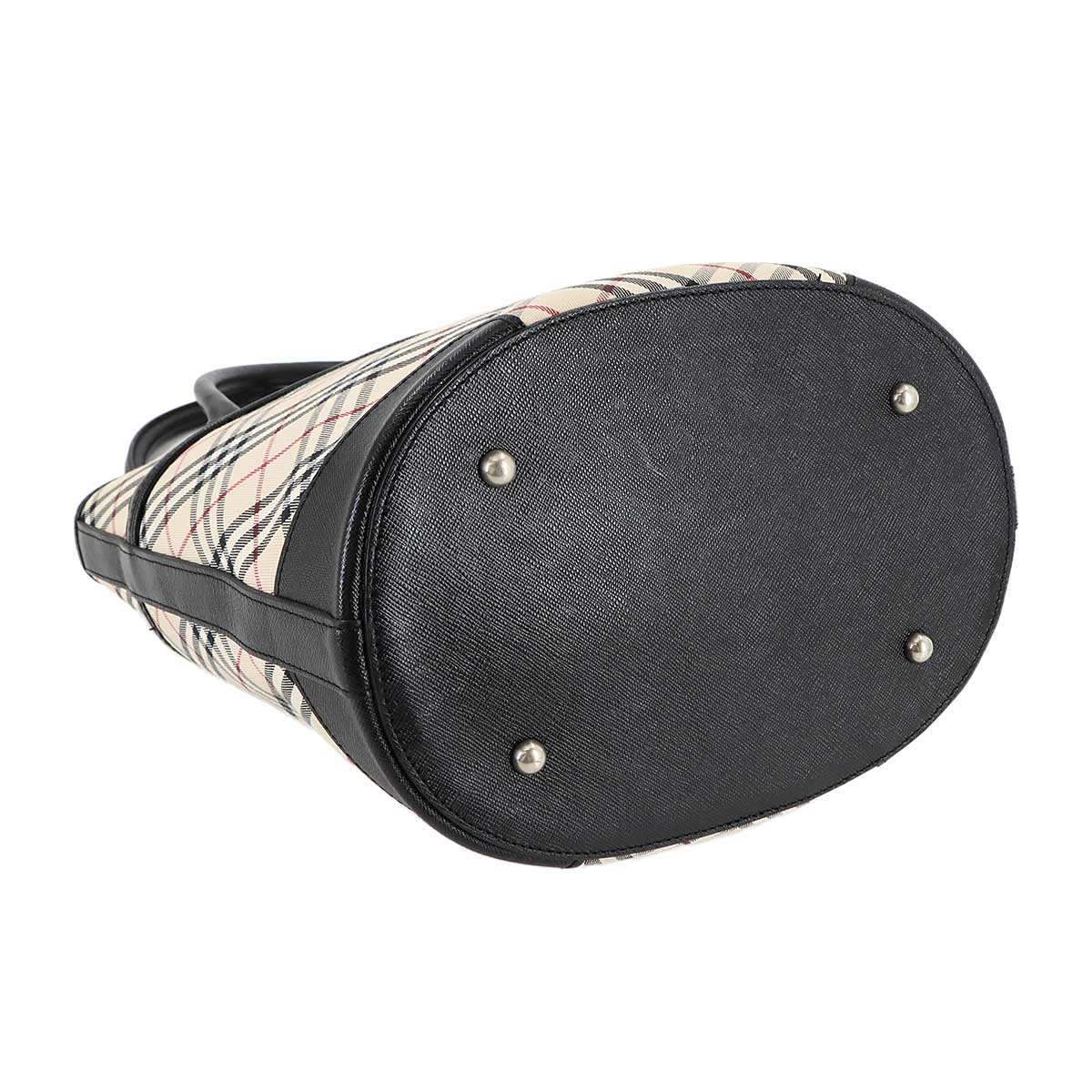 Plaid Tote Bag Canvas Leather Beige Black Purse