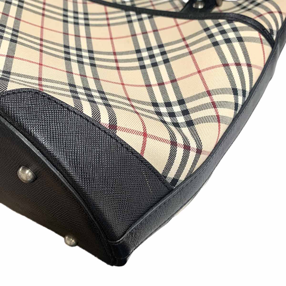 Plaid Tote Bag Canvas Leather Beige Black Purse