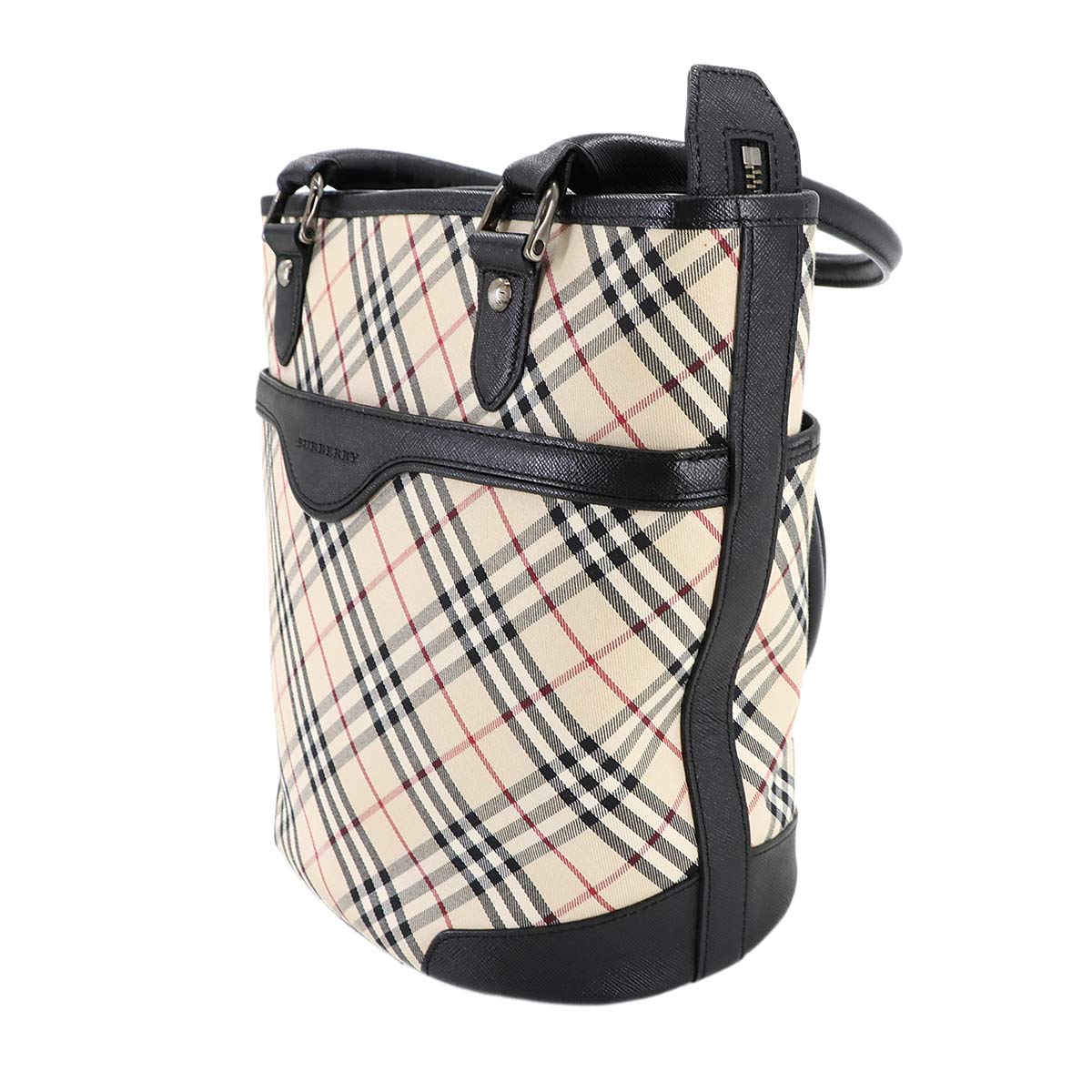 Plaid Tote Bag Canvas Leather Beige Black Purse