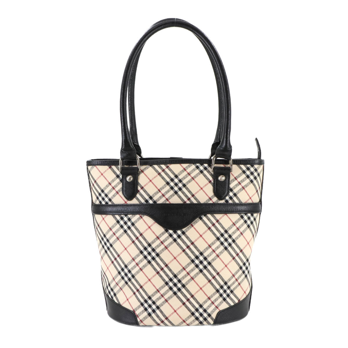 Plaid Tote Bag Canvas Leather Beige Black Purse