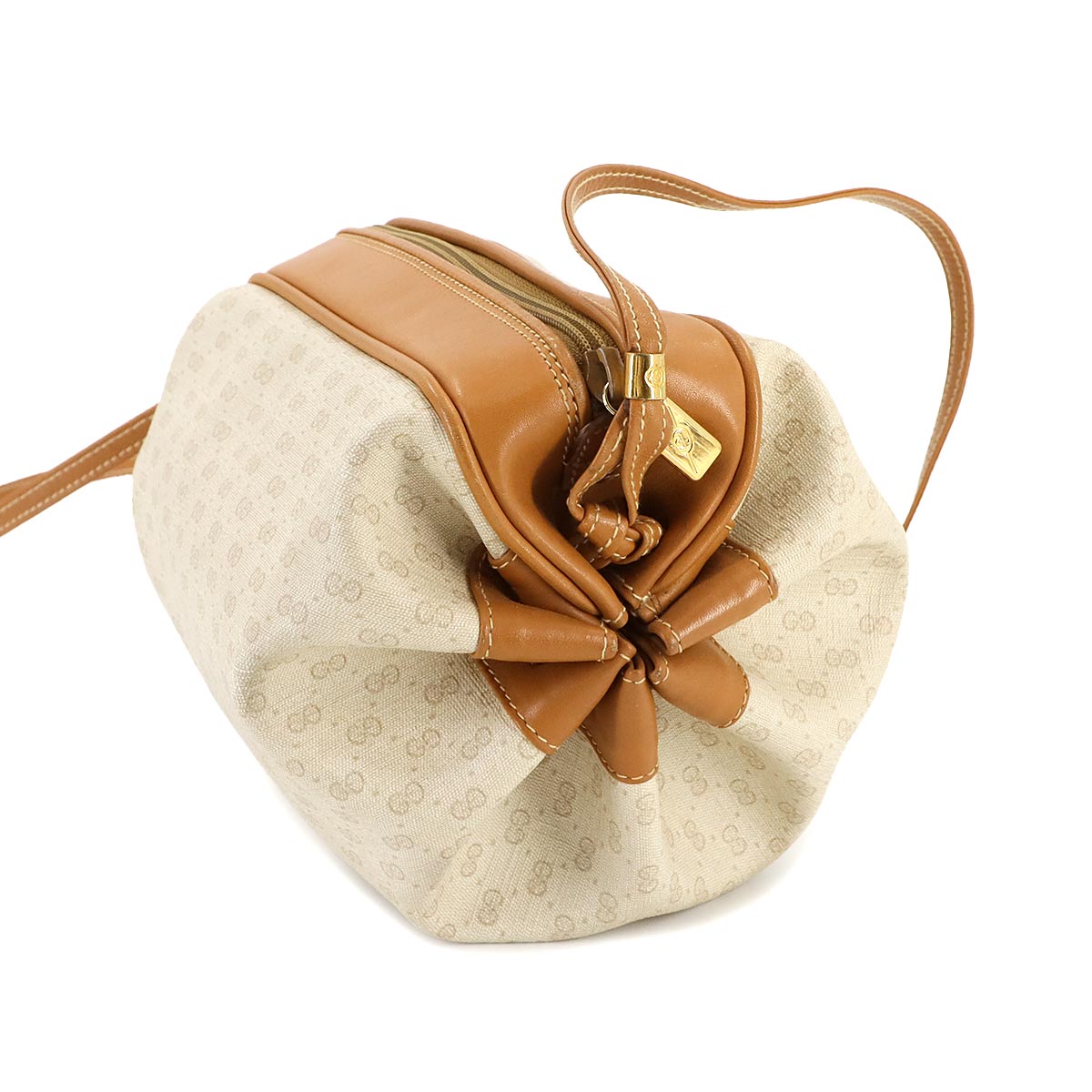 Micro GG Shoulder Bag PVC Leather Beige Brown Vintage