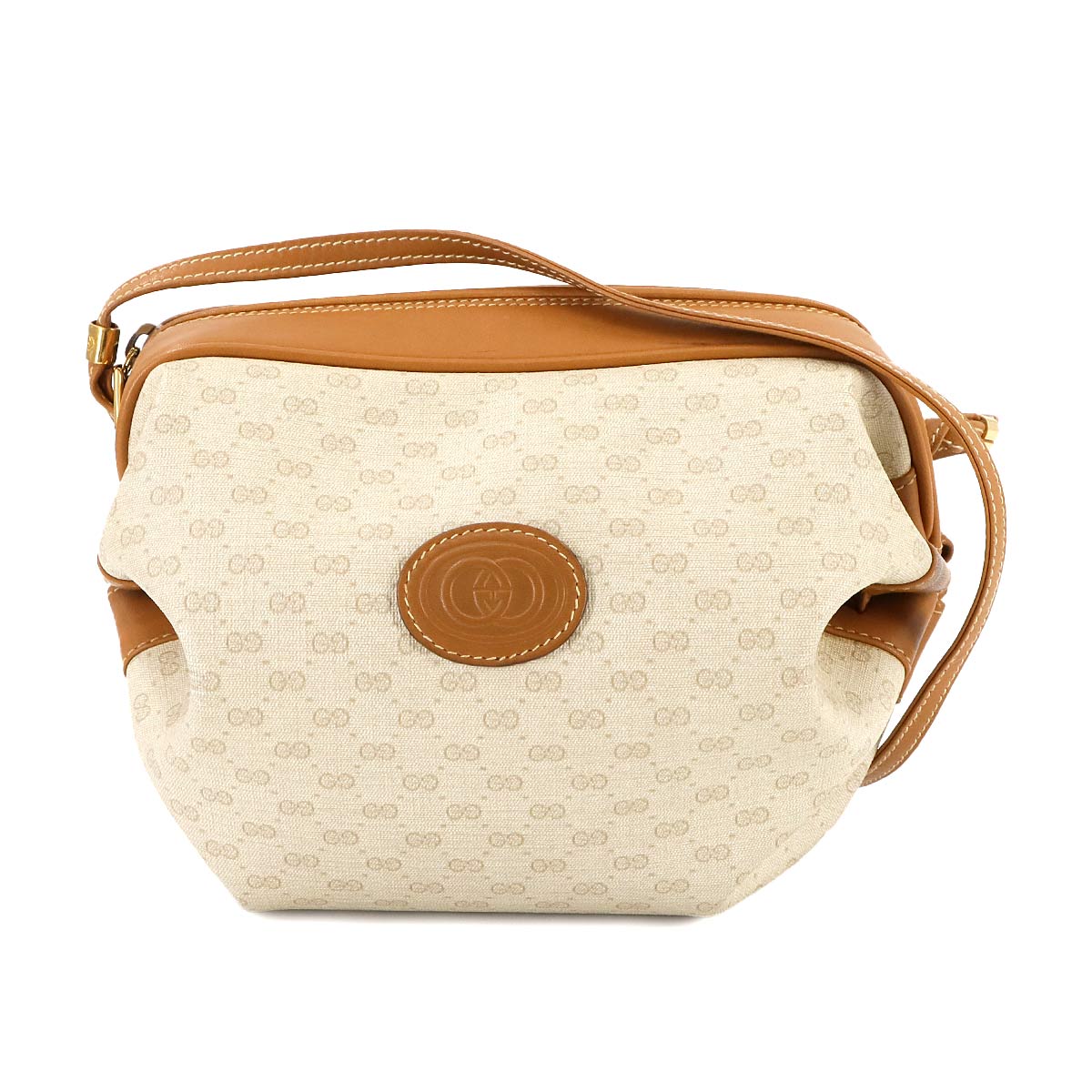 Micro GG Shoulder Bag PVC Leather Beige Brown Vintage
