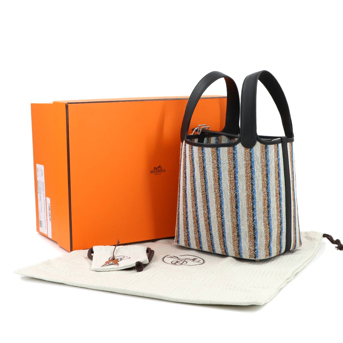 Picotin Lock PM Couverture Toile H Swift Black Ecru Fauve