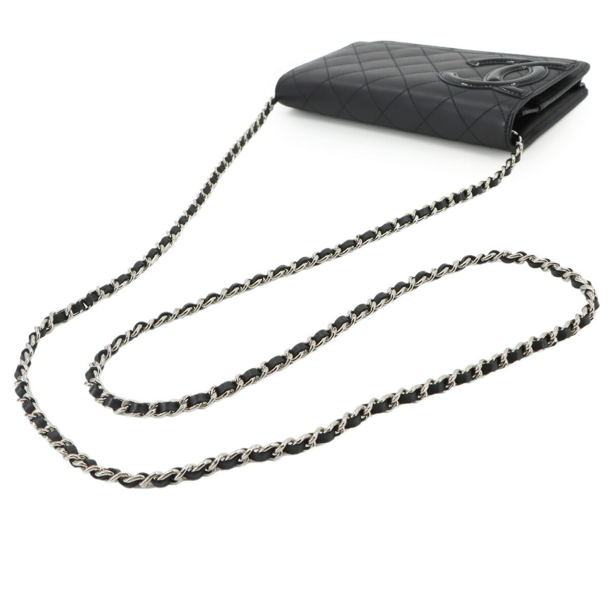 Cambon Line Chain Long Wallet Leather Enamel Black A46646