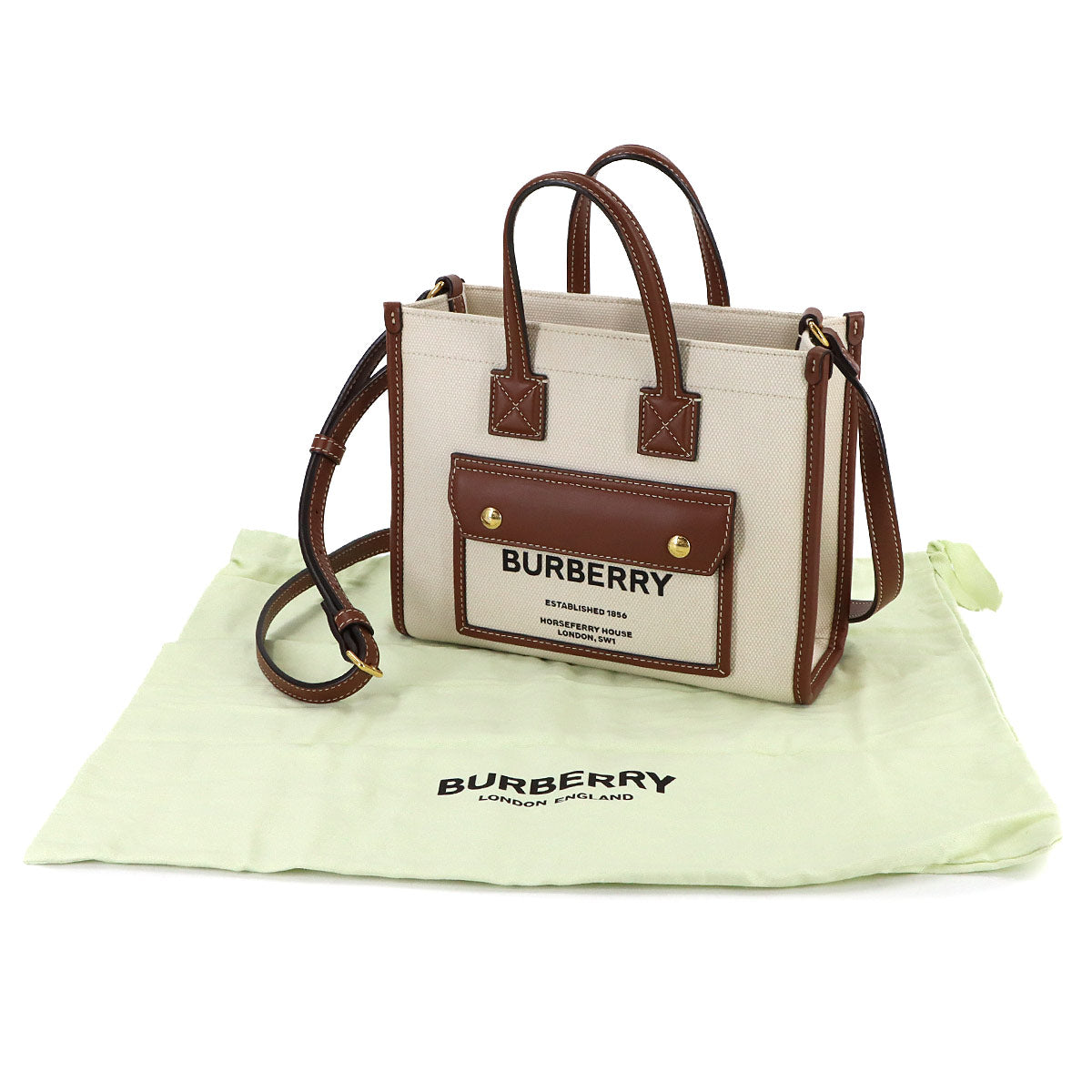Mini Flare Tote Shoulder Bag Canvas Leather Natural Tan