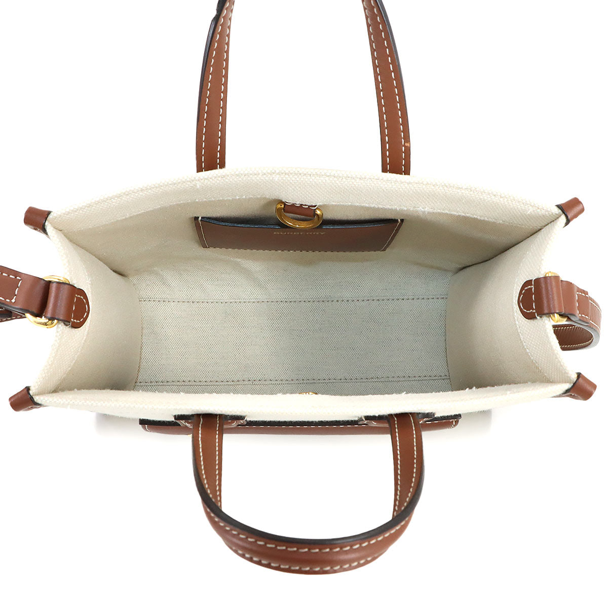 Mini Flare Tote Shoulder Bag Canvas Leather Natural Tan