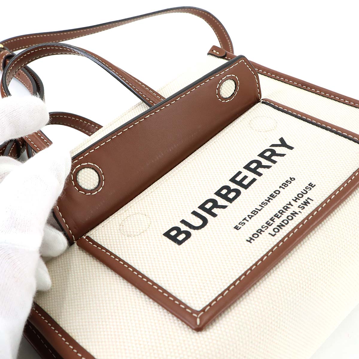 Mini Flare Tote Shoulder Bag Canvas Leather Natural Tan
