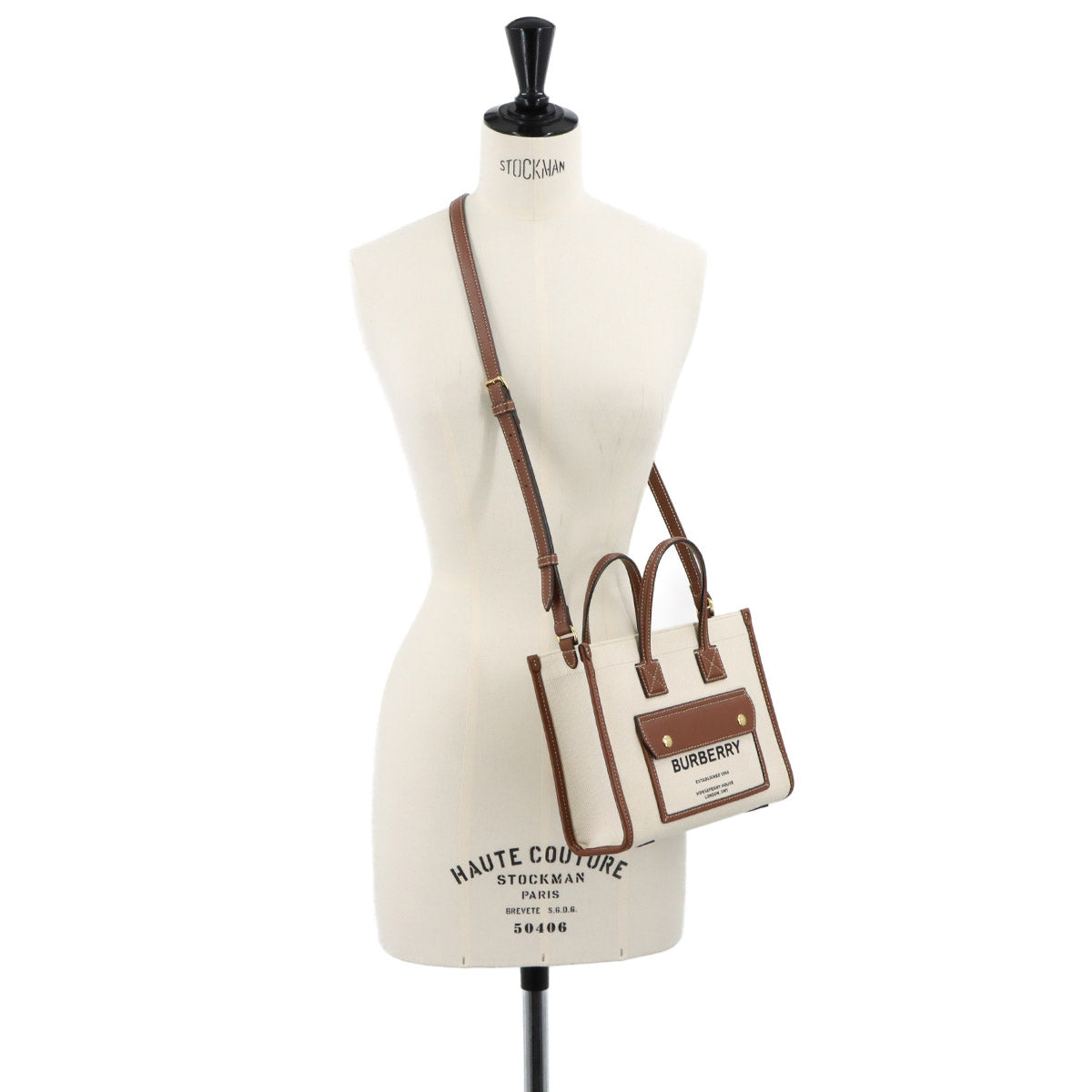 Mini Flare Tote Shoulder Bag Canvas Leather Natural Tan