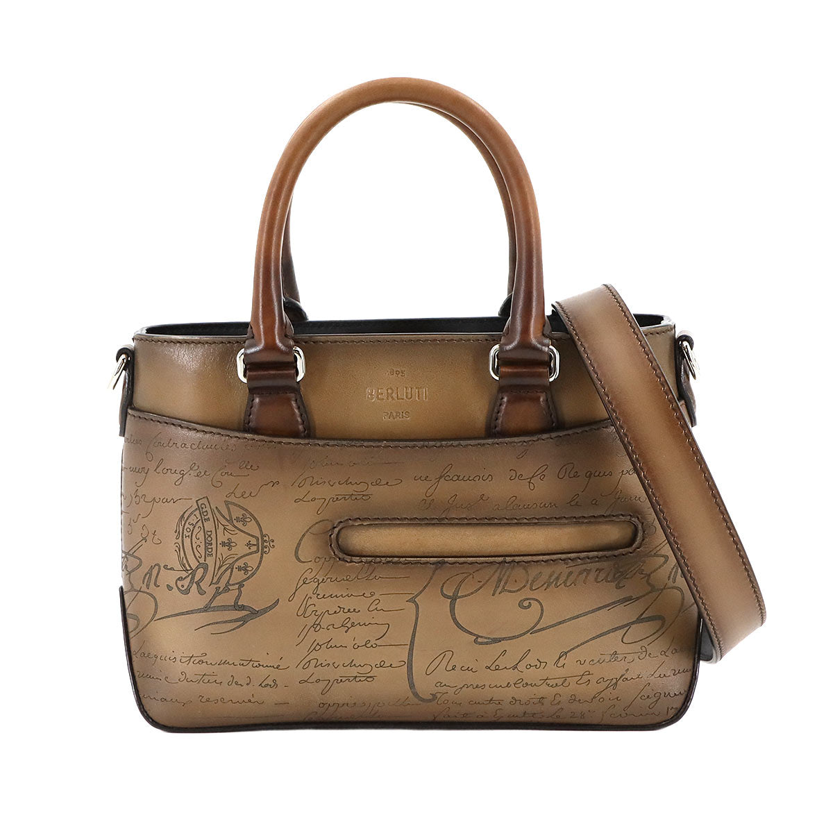 Calligraphy Toujours Gulliver Tote Shoulder Bag Leather Brown