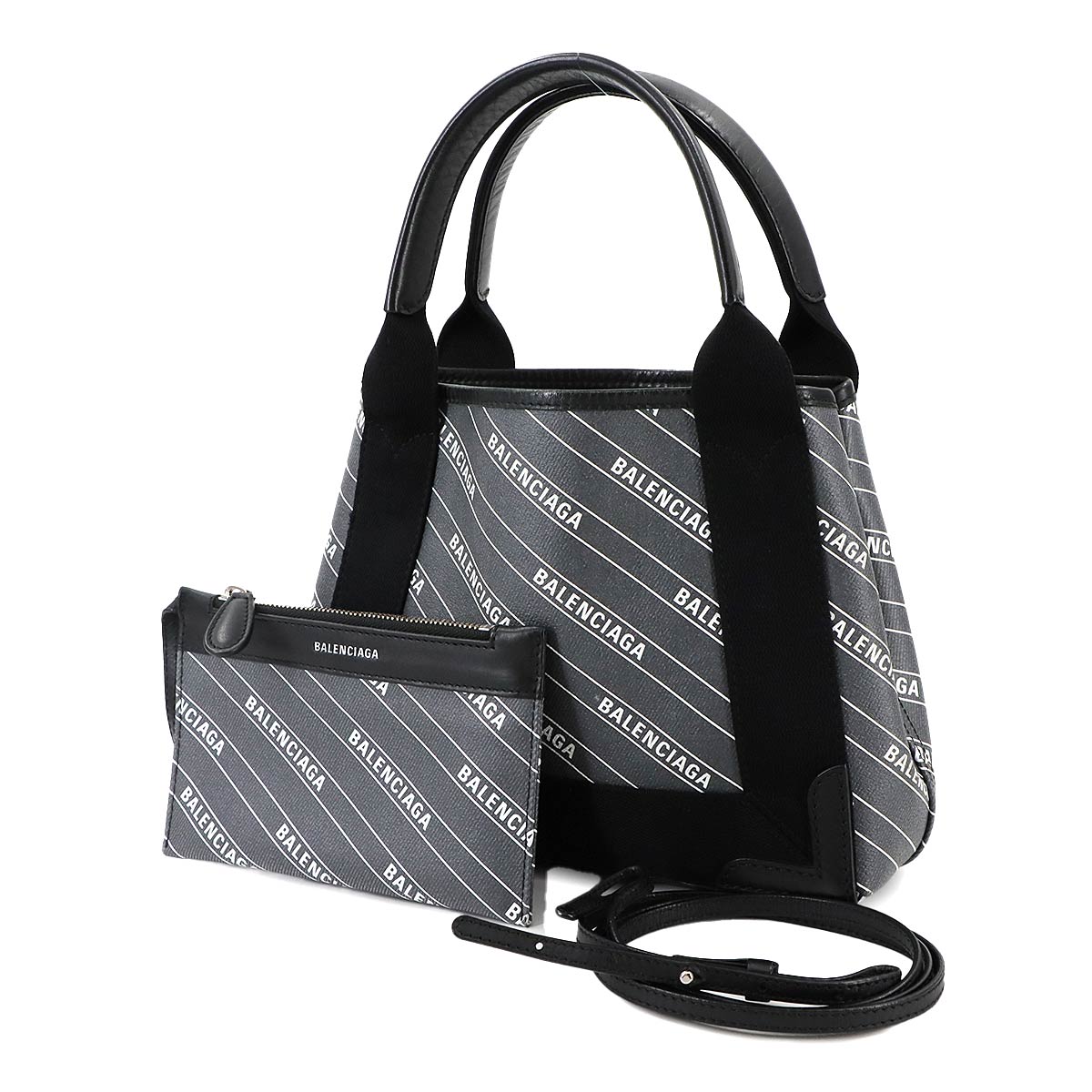 Navy XS Cabas Tote Bag PVC Leather Gray Black 390346