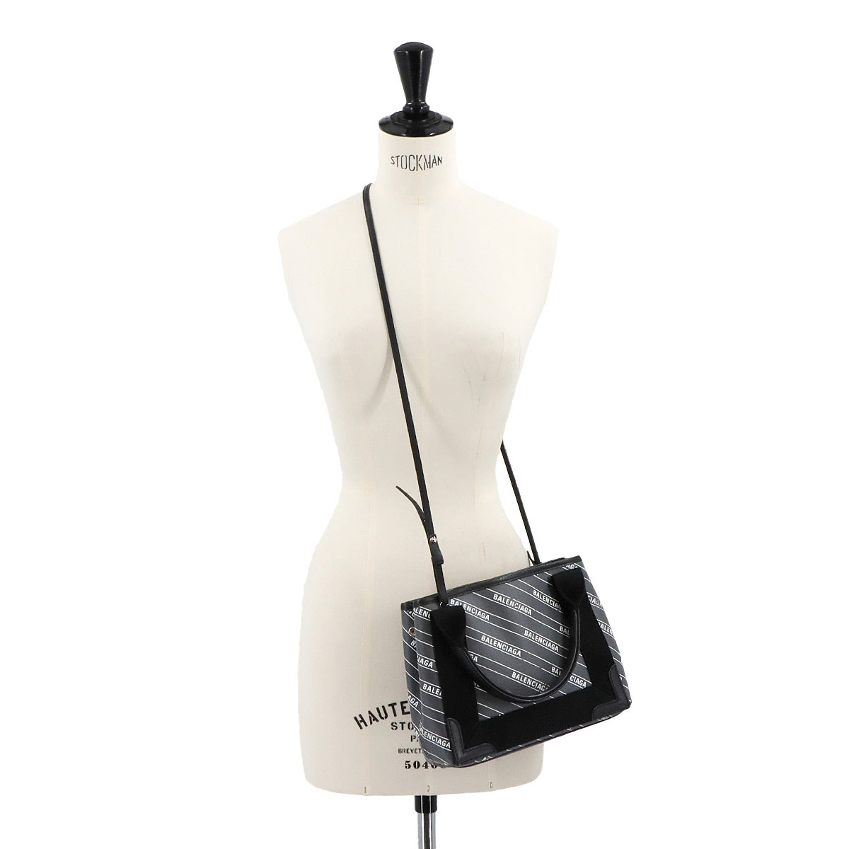 Navy XS Cabas Tote Bag PVC Leather Gray Black 390346