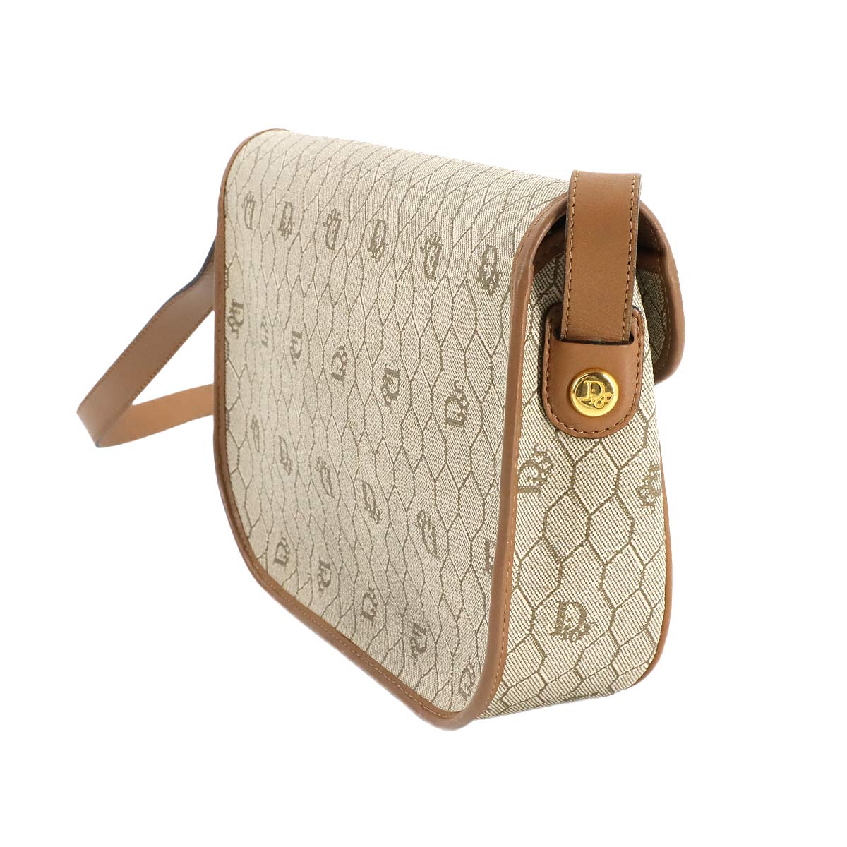 Honeycomb Shoulder Bag PVC Leather Beige Brown Purse