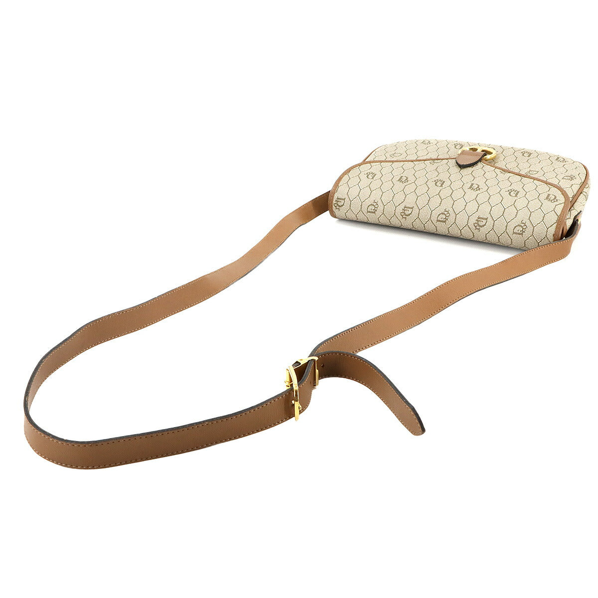 Honeycomb Shoulder Bag PVC Leather Beige Brown Purse