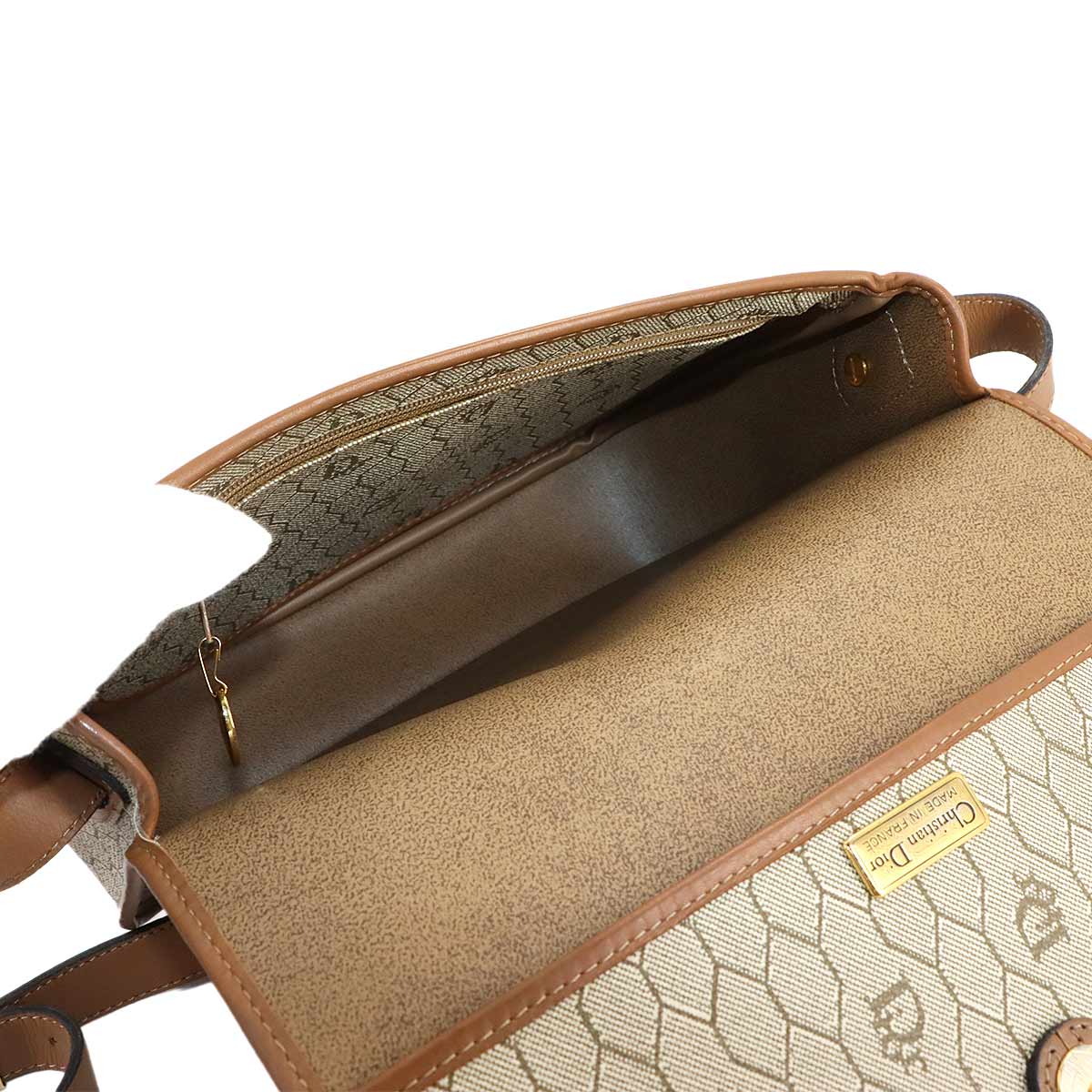 Honeycomb Shoulder Bag PVC Leather Beige Brown Purse