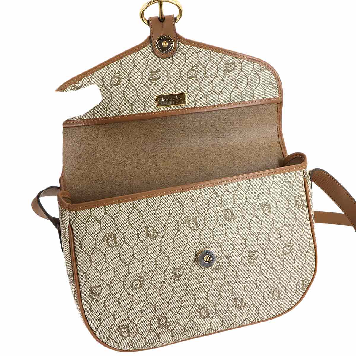 Honeycomb Shoulder Bag PVC Leather Beige Brown Purse