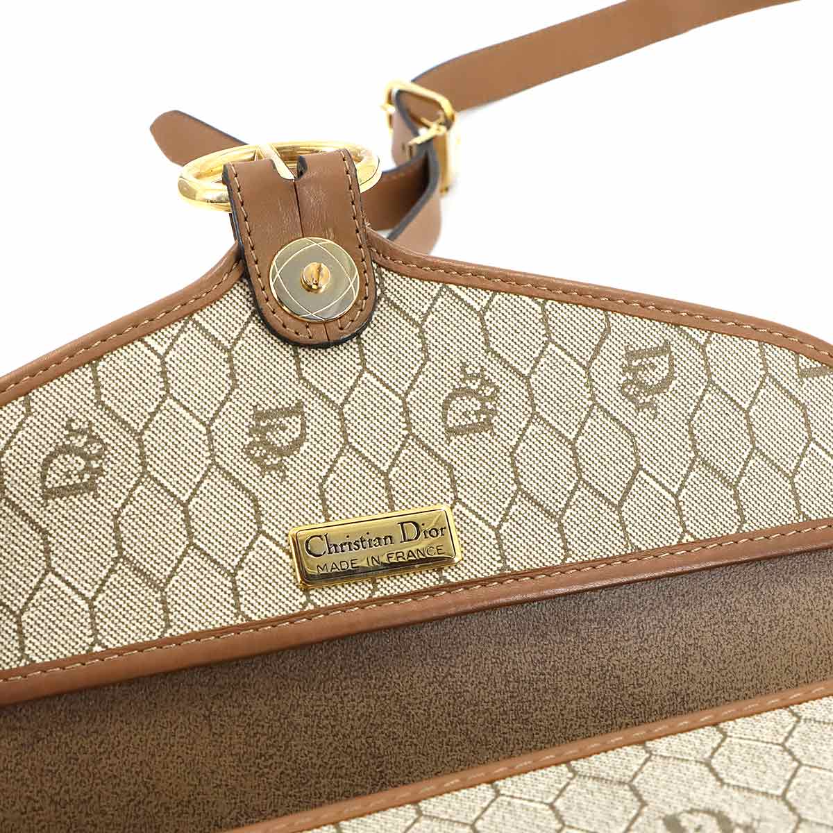 Honeycomb Shoulder Bag PVC Leather Beige Brown Purse