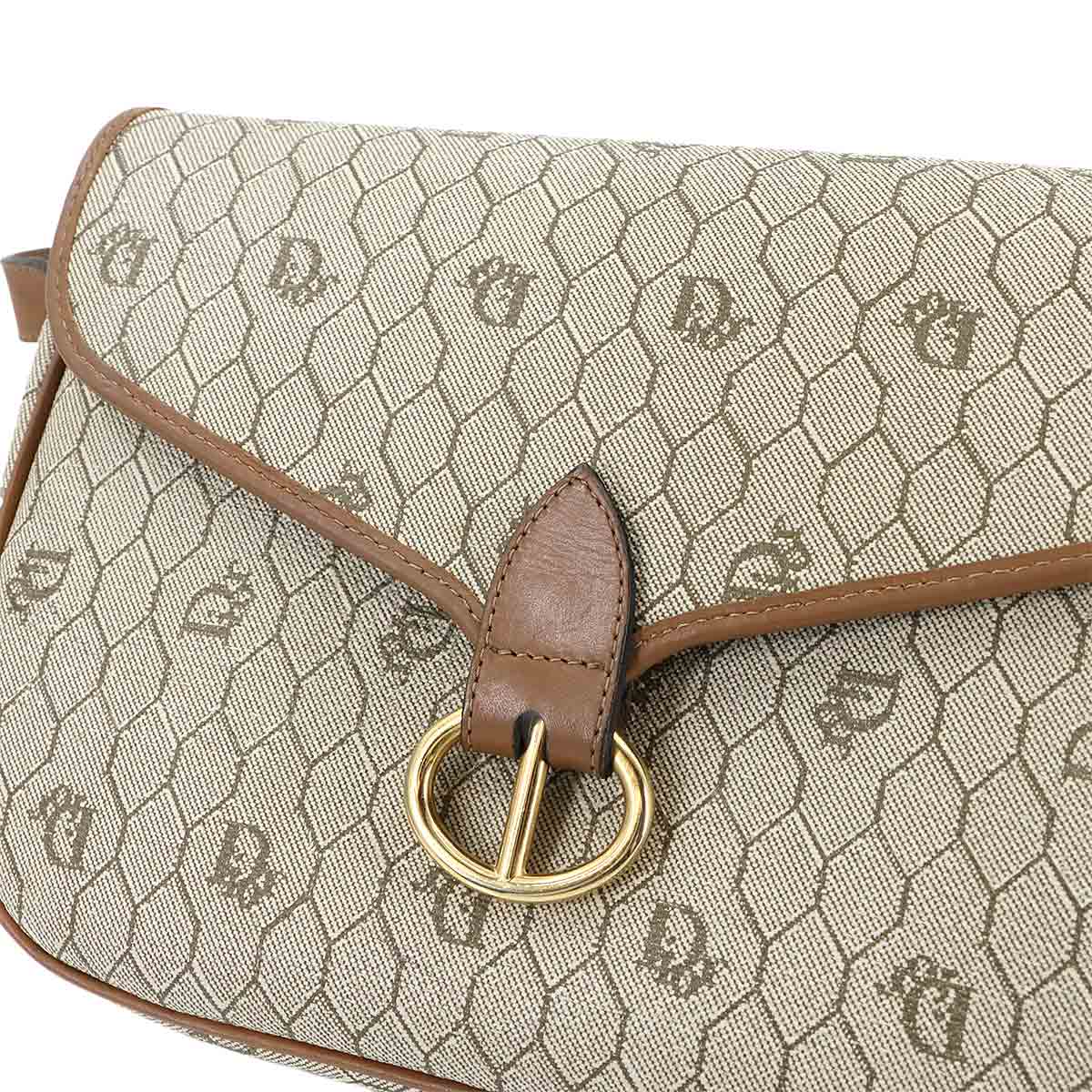 Honeycomb Shoulder Bag PVC Leather Beige Brown Purse