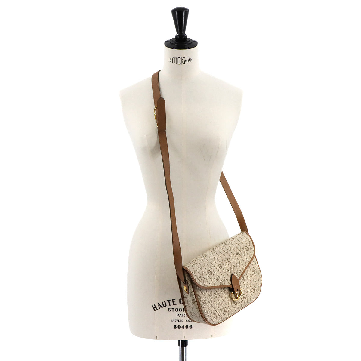 Honeycomb Shoulder Bag PVC Leather Beige Brown Purse