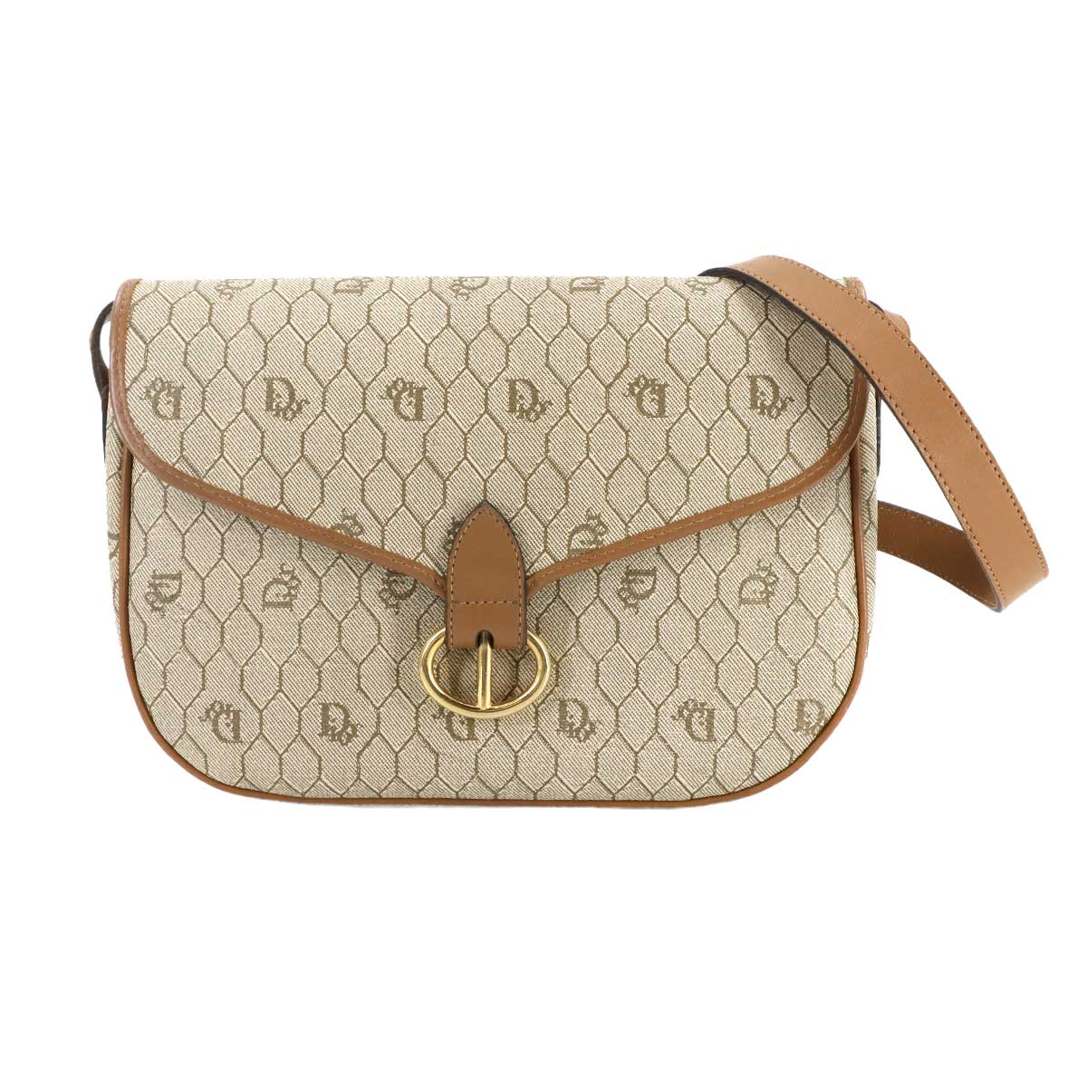 Honeycomb Shoulder Bag PVC Leather Beige Brown Purse