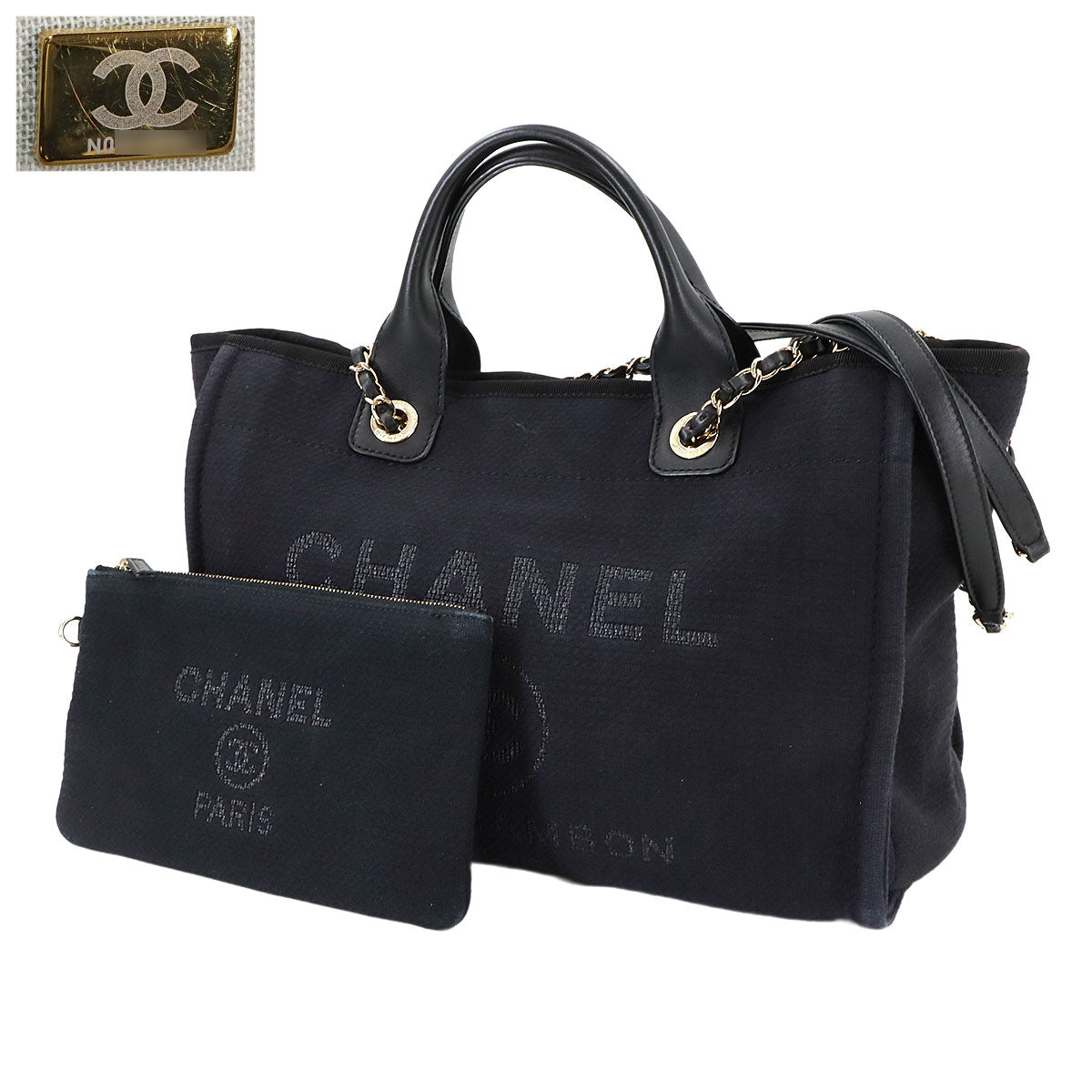 Deauville Small Shopping Tote Chain Shoulder Bag Navy AS3257