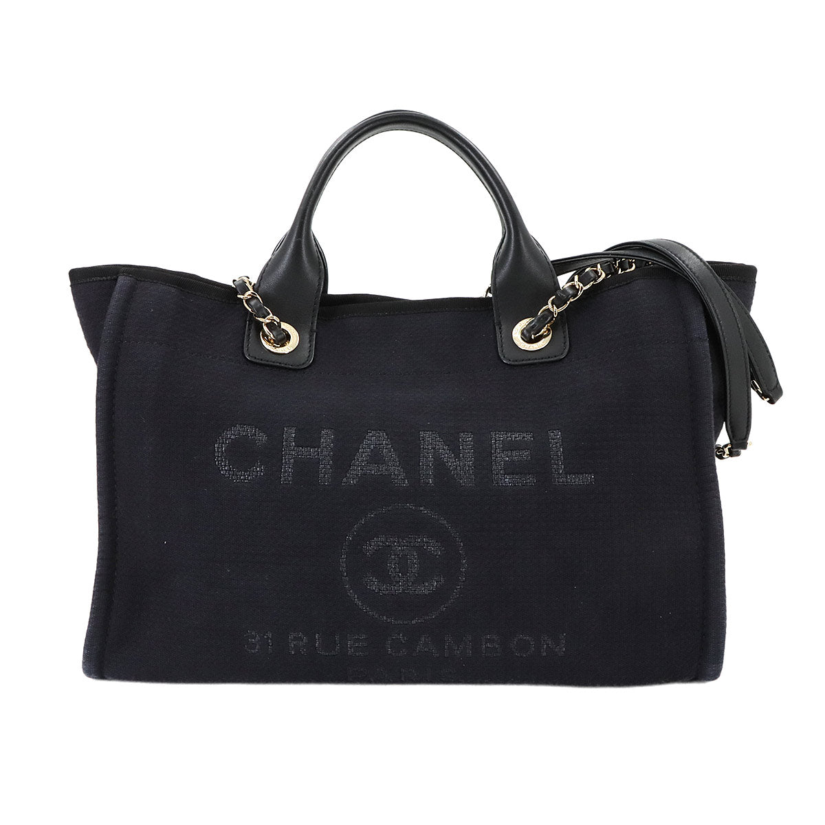 Deauville Small Shopping Tote Chain Shoulder Bag Navy AS3257