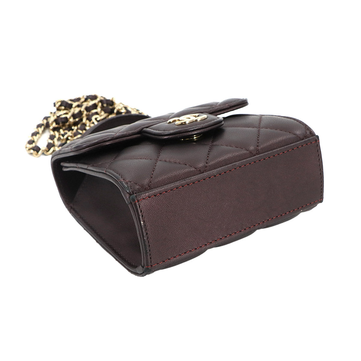 Top Handle Mini Flap Bag with Chain Leather Purple AP2682