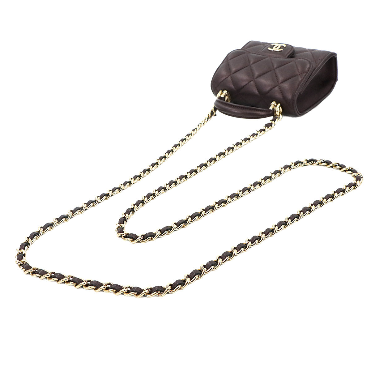 Top Handle Mini Flap Bag with Chain Leather Purple AP2682