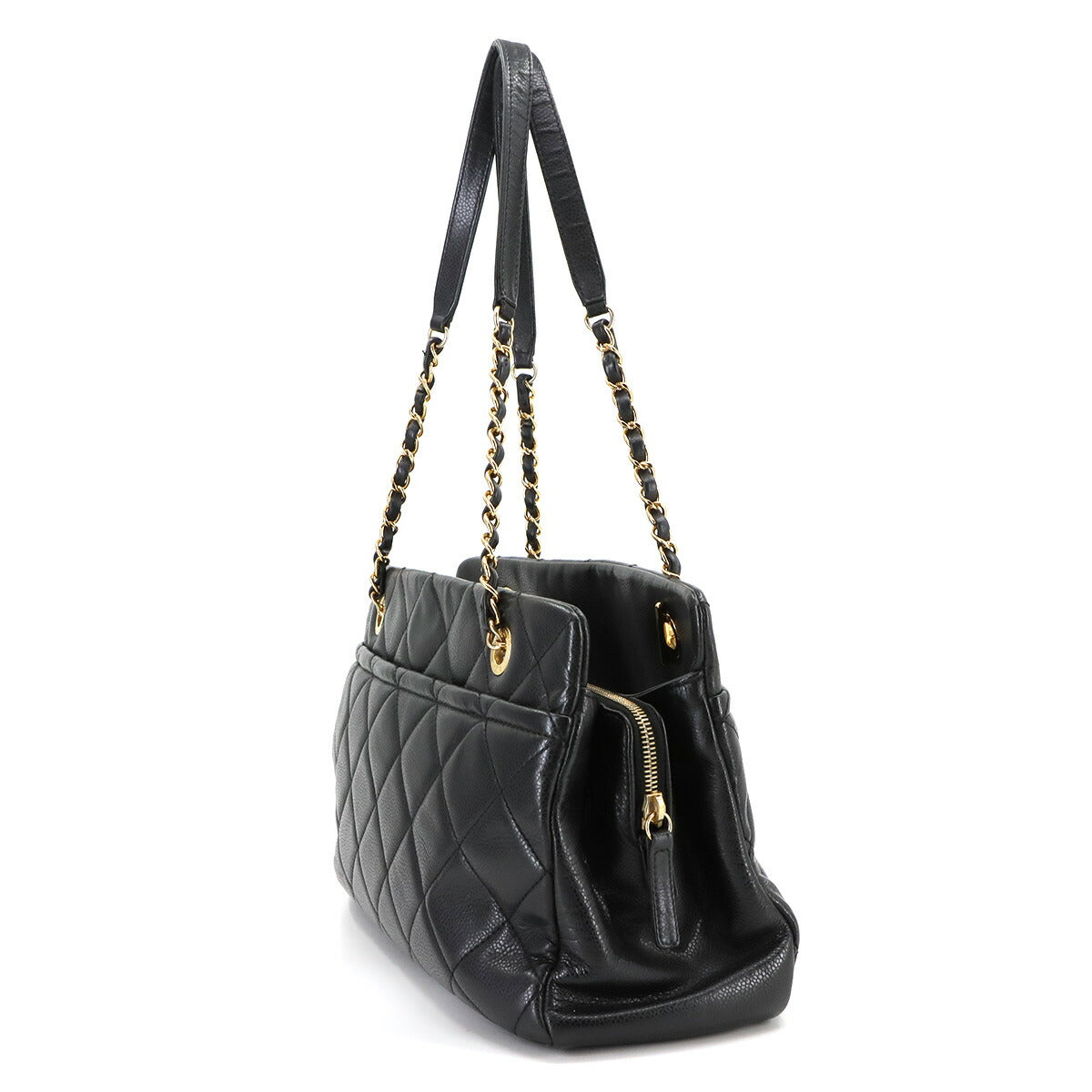 CC Timeless Soft Quilted Leather Shopping Tote Bag Black A67294