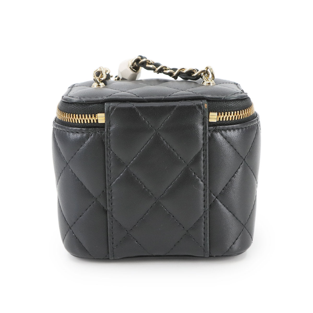 Matelasse Vanity Chain Shoulder Bag Leather Black Purse