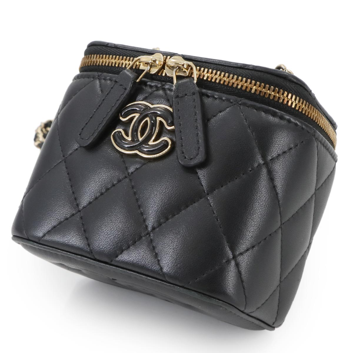 Matelasse Vanity Chain Shoulder Bag Leather Black Purse