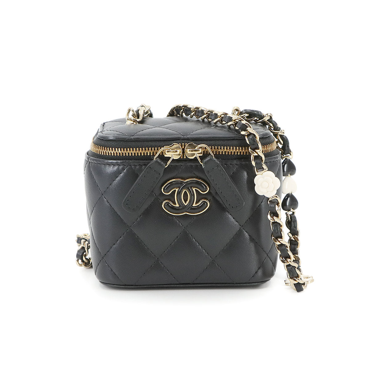 Matelasse Vanity Chain Shoulder Bag Leather Black Purse