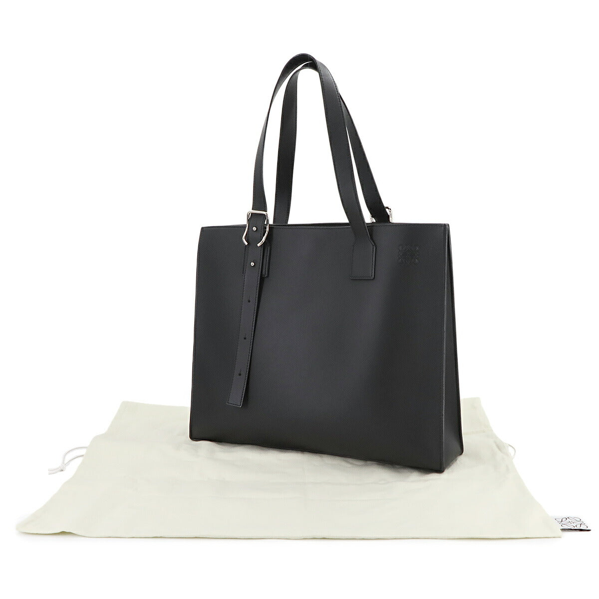 Buckle Horizontal Tote Bag Leather Black B692K96X04