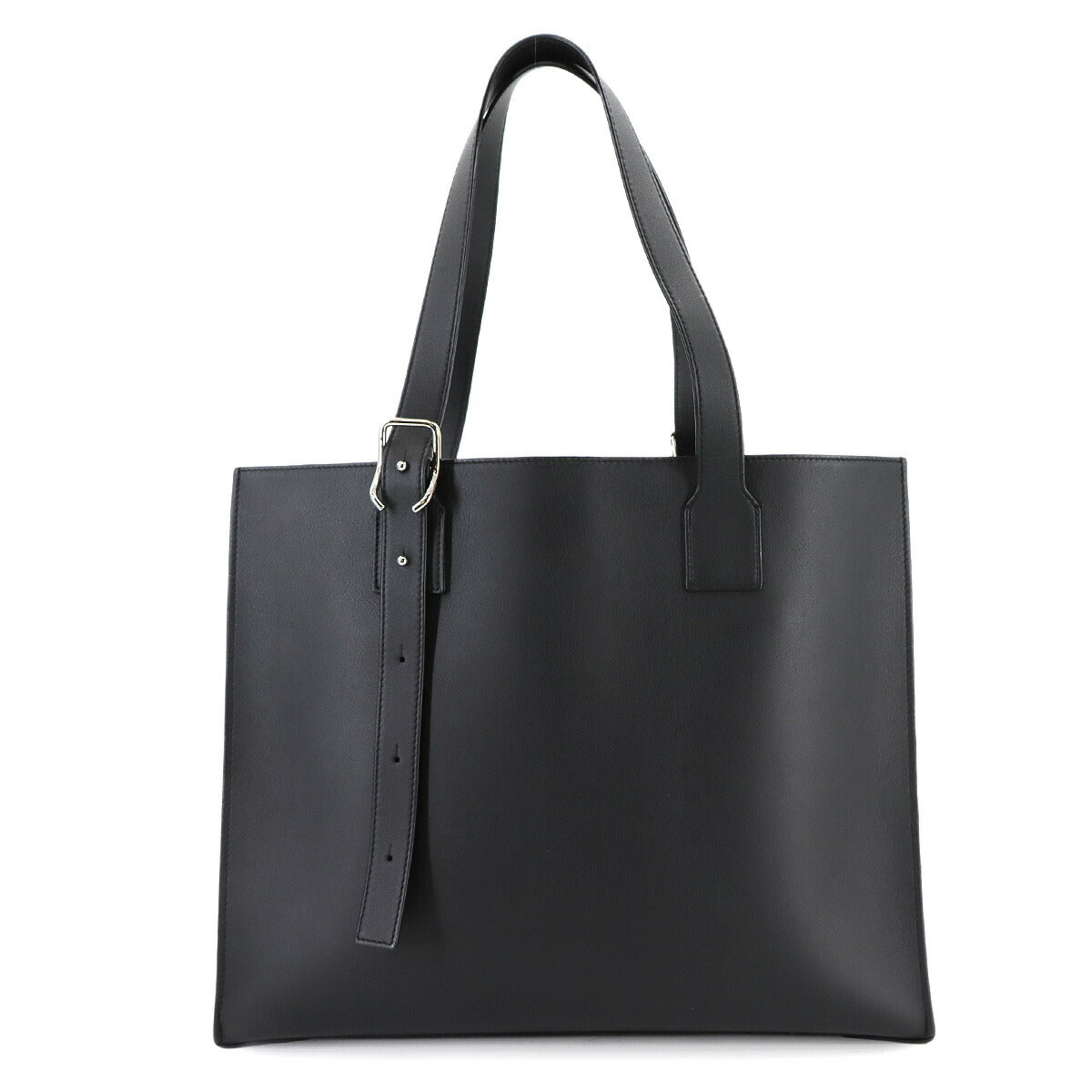 Buckle Horizontal Tote Bag Leather Black B692K96X04